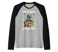 Paws Rule Hands Obey Cat in Box - Ciotola per Cibo Divertente a Forma di Gatto Maglia con Maniche Raglan