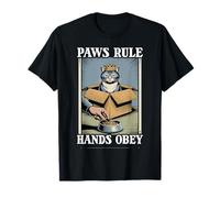 Paws Rule Hands Obey Cat in Box - Ciotola per Cibo Divertente a Forma di Gatto Maglietta
