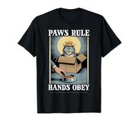 Paws Rule Hands Obey Cat in Box - Ciotola per Cibo Divertente a Forma di Gatto Maglietta