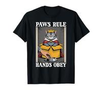 Paws Rule Hands Obey Cat in Box - Ciotola per Cibo Divertente a Forma di Gatto Maglietta