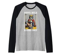 Paws Rule Hands Obey - Ciotola per gatti con divertente tiragraffi Maglia con Maniche Raglan