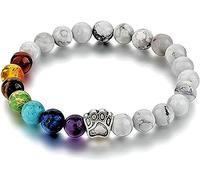 PawsFourLove Braccialetto con zampa dei 7 chakra, per gli amanti dei cani, perline in pietra naturale con ciondolo a forma di zampa d'argento, mostra amore per il tuo animale, 7.28 Inches, Pietra