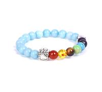 PawsFourLove Braccialetto con zampa dei 7 chakra, per gli amanti dei cani, perline in pietra naturale con ciondolo a forma di zampa d'argento, mostra amore per il tuo animale, 6.2 inches, Pietra