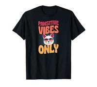 Pawsitive Vibes Only, Gioco di Parole d'Amore per Gatti in Stile retrò Maglietta
