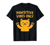 Pawsitive Vibes Only - Simpatico gatto sorridente con messaggio edificante Maglietta