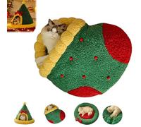 Pawsmas - Cuccia a forma di albero di Natale, a forma di triangolo, per gatti e cani, calda cuccia natalizia per gatti, rimovibile e lavabile, per dormire, fare un pisolino, nascondersi e giocare