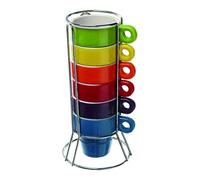 Paxanpax PSA462 Set di 6 tazze da caffè espresso impilabili in ceramica con supporto, multiplo