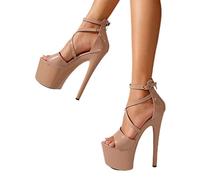 PAXAS Sandali sexy con tacco alto e plateau, per pole dance, alla moda, aperti sulla punta, con fibbia, estivi, con cerniera, da donna, albicocca, 38