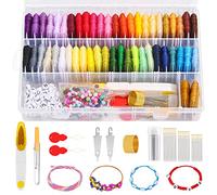 PAXCOO Kit per la creazione di braccialetti dell'amicizia, 488 pezzi, kit con 50 matasse di filo da ricamo a punto croce, 400 perline per braccialetti dell'amicizia, 37 strumenti da ricamo