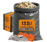 Paxfords Sacchi per macerie resistenti, extra forti, 133 micron, 50,8 x 76,2 cm, resistenti agli strappi, per rifiuti edili, casa, legno e ghiaia, carico 100 kg (grigio, confezione da 15)