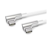 PAXO Cavo di ricarica da 1 m, 3A, cavo da USB C a USB C, USB 2.0, elegante spina angolata, guaina in tessuto particolarmente flessibile in bianco