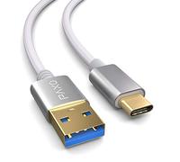 PAXO Cavo in nylon USB C da 0,5 m, USB 3.1 (USB 3.0), bianco, cavo di ricarica da USB A a USB tipo C, cavo dati, spina dorata