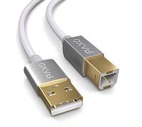 PAXO Cavo stampante USB 2m Nylon, bianco, spina USB A a USB B, cavo di ricarica, cavo dati, spina oro