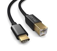 PAXO Cavo stampante USB in nylon 2m, nero, da spina USB C a USB B, cavo di ricarica, cavo dati, spina dorata
