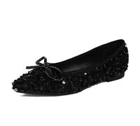 PAYDVOIER Fashion Women Bow Ballet Flats Pointed Toe Slip On Mary Jane Flats Sparkly Dressy Comfortable Wide Open Ankle Shoes Bridal Bow Tie Flats Slip On Party Dress Shoes Black Size 43