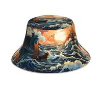 PAYDYLONA Cappello da pescatore riflettente stampato con girasoli sotto il davanzale della finestra, cappello da spiaggia per protezione dai raggi UV, cappello estivo da pesca all'aperto, Mare E Vela