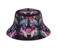 PAYDYLONA Tyrannosaurus Bad Boy stampato riflettente cappello alla pescatora - Cappello da spiaggia per protezione UV, cappello da pesca per viaggi estivi all'aperto, Il lupo con gli occhi azzurri