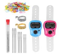 PAYFULLY Contatore elettronico per dita, 2 pezzi, contatore di file, 120 pennarelli, 9 aghi da cucito (con scatola) e 2 ditali per lavori a maglia, uncinetto o fai da te