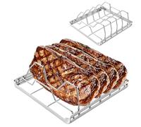 PAYFULLY Supporto pieghevole Spareribs in acciaio inox per 4 costole | Supporto per costine in acciaio inox, pieghevole, per 4 costole, adatto per barbecue e forno, lavabile in lavastoviglie