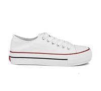 PAYMA - Scarpe da Ginnastica Sneakers di Tela Canvas per Donna. Casual a Collo Basso e Alto. Suola Semplice e Piattaforma. Punta in Gomma. Bianco, Rosso, Blu e Nero.