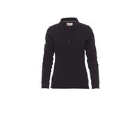 PAYPER Florence Lady Polo a Manica Lunga da Donna Sfiancata 100% Cotone Effetto Perlato Spacchetti Laterali Rinforzo Sagomato retrocollo Nero (XL)