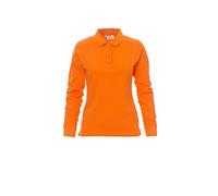 PAYPER Florence Lady Polo a Manica Lunga da Donna Sfiancata 100% Cotone Effetto Perlato Spacchetti Laterali Rinforzo Sagomato retrocollo Arancione (L)