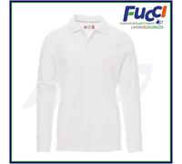 PAYPER Florence Polo da Uomo a Manica Lunga 100% Cotone Colletto Polsino a Costine Spacchetti Laterali Rinforzo Sagomato retrocollo Bianco (5XL)