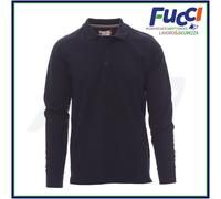 PAYPER Florence Polo da Uomo a Manica Lunga 100% Cotone Colletto Polsino a Costine Spacchetti Laterali Rinforzo Sagomato retrocollo Blu Navy (L)