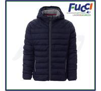 PAYPER FREETIME Giubbino piumino uomo con cappuccio da lavoro 100% nylon imbottito effetto piuma tasche esterne chiusura zip Blu Navy (M)