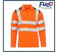 PAYPER Guard+ Winter Polo Alta visibilità da Lavoro Uomo a Manica Lunga 100% Poliestere Effetto Perlato Spacchetti Laterali Arancione Fluo/Blu Navy (S)