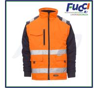 Payper HIWAY Giacca uomo alta visibilità da lavoro 100% poliestere bande 3M chiusura zip tasca porta cellulare Taglie Forti Arancione Fluo/Blu Navy (5XL)