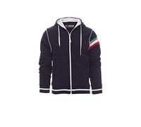 PAYPER Nevada Felpa con Cappuccio da Uomo a Manica Lunga 100% Poliestere Polsini Vita in Costina Elasticizzata Bandiera Tricolore Blu Navy/Bianco (L)