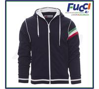 PAYPER Nevada Felpa con Cappuccio da Uomo a Manica Lunga 100% Poliestere Polsini Vita in Costina Elasticizzata Bandiera Tricolore Blu Navy/Bianco (L)