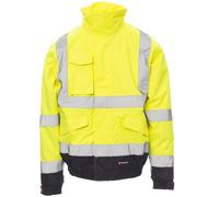 Payper PADDOCK Giubbino Giacca alta visibilità uomo donna 100% Poliestere chiusura zip cappuccio richiudibile tasca porta cellulare badge Giallo Fluo/Blu Navy (L)