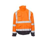 Payper PADDOCK Giubbino Giacca alta visibilità uomo donna 100% Poliestere chiusura zip cappuccio richiudibile tasca porta cellulare badge Arancione Fluo/Blu Navy (L)
