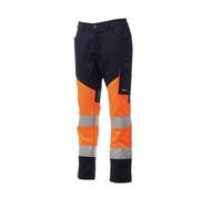PAYPER Pantalone da lavoro Alta visibilità Estivo unisex bicolore 64% PL 33% CO 210gr Classe2 WORKING SUMMER - XL, Arancio Fluo-Blu Navy