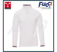 Payper PRIVE Polo Uomo Manica Lunga Cotone con Mezza Zip in Metallo Bianca