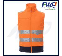 PAYPER Traffic Gilet Softshell Alta visibilità Uomo da Lavoro 100% Poliestere Chiusura Zip Bande Riflettenti Tasca al Petto Porta Badge Arancione Fluo/Blu Navy (L)