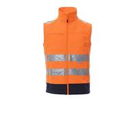PAYPER Traffic Gilet Softshell Alta visibilitÓ Uomo da Lavoro 100% Poliestere Chiusura Zip Bande Riflettenti Tasca al Petto Porta Badge Arancione Fluo/Blu Navy (XL)