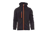 PAYPER Trip Giacca Softshell Uomo da Lavoro 100% Poliestere Chiusura Zip con Cappuccio Tasca al Petto Steel Grey Melange/Nero-Arancione Fluo (XL)