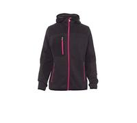 PAYPER Trip Lady Giacca Softshell Donna da Lavoro 100% Poliestere Chiusura Zip con Cappuccio Tasca al Petto Steel Grey Melange/Nero-Fuxia Fluo (S)