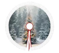 Paysage De Forêt Hivernale Jupe De Sapin De Noël - Grande Ronde Tapis Couvre-Pied Dessous De Sapin Couverture Ronde Avec Sapin Noël Lumineux Et Coloré - Vert Foncé - 122cm