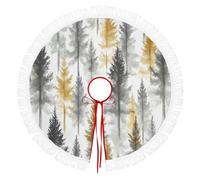 Paysage Forestier Naturel Jupe De Sapin De Noël - Grande Ronde Tapis Couvre-Pied Dessous De Sapin Couverture Ronde Avec Motif D'Arbre À Feuilles Persistantes Luxuriant - Or - 90cm