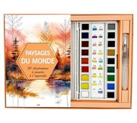 Paysages du monde, 30 illustrations à peindre en aquarelle: Avec un carnet avec des feuilles détachables, une palette de 18 couleurs et un pinceau réservoir