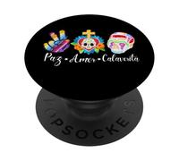 Paz, Amor Y Calaverita De Azúcar Dia de Los Muertos PopSockets PopGrip Adesivo