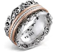 Paz Creations - Anello da donna in argento Sterling 925 - Anello da meditazione artigianale - Fidget Band Ring con motivo in pizzo filigrana per ansia - Anello da meditazione per lei - pronto come regalo, 11, Argento sterling, Nessuna pietra preziosa