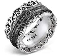 Paz Creations - Anello da donna in argento Sterling 925, realizzato a mano, con pizzo filigranato, per ansia, anello da meditazione per lei, pronto per il regalo, 8, oro, rosa, argento