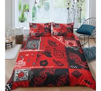 Pazeel RedPatchworkSet Di Copripiumino morbida microfibra 3 pezzi motivo 3D con cerniera VintageStitchPattern copripiumino incluso federe aiosa ultra morbido for ragazze King（220x240cm）