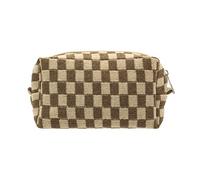 PAZIMIIK Borsa per il trucco a scacchi per la borsa portatile con cerniera Make Up Pouch Piccolo caso cosmetico per accessori da viaggio, Caffè, classico