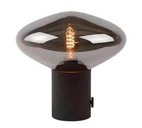 PAZWAHF Lampada da tavolo moderna e minimalista, paralume in vetro grigio fumé con base in metallo nero, cavo da 1,5 m e interruttore a pulsante per camera da letto, soggiorno, scrivania